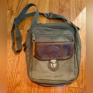 Vintage TRAGER Made in the USA Canvas Crossbody Messenger Bag Brown Leather Flap
